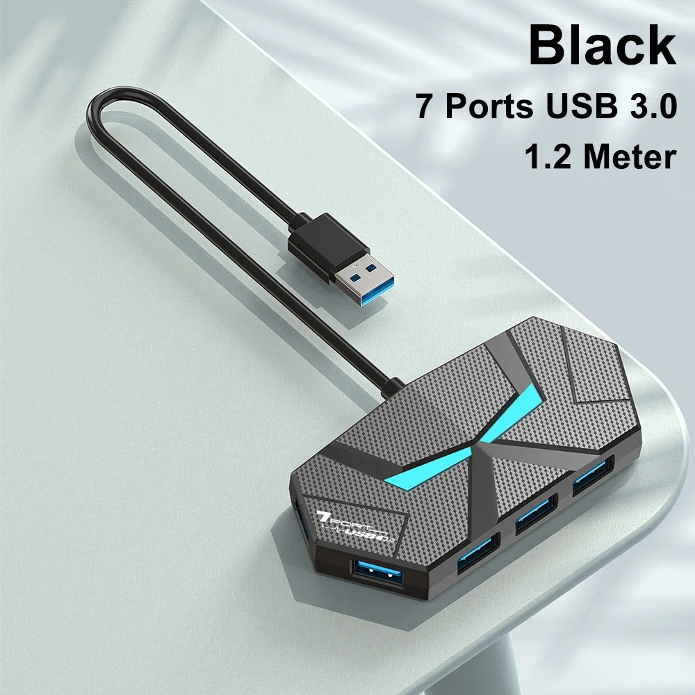 7 Ports USB 3.0 HUB Type C Docking Station 5Gbps High Speed Transmission Splitter Adapter For Laptop Hard Drive Mouse Keyboard