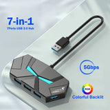 7 Ports USB 3.0 HUB Type C Docking Station 5Gbps High Speed Transmission Splitter Adapter For Laptop Hard Drive Mouse Keyboard