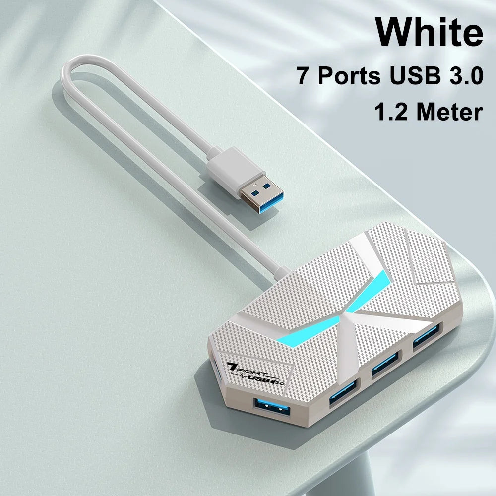 7 Ports USB 3.0 HUB Type C Docking Station 5Gbps High Speed Transmission Splitter Adapter For Laptop Hard Drive Mouse Keyboard